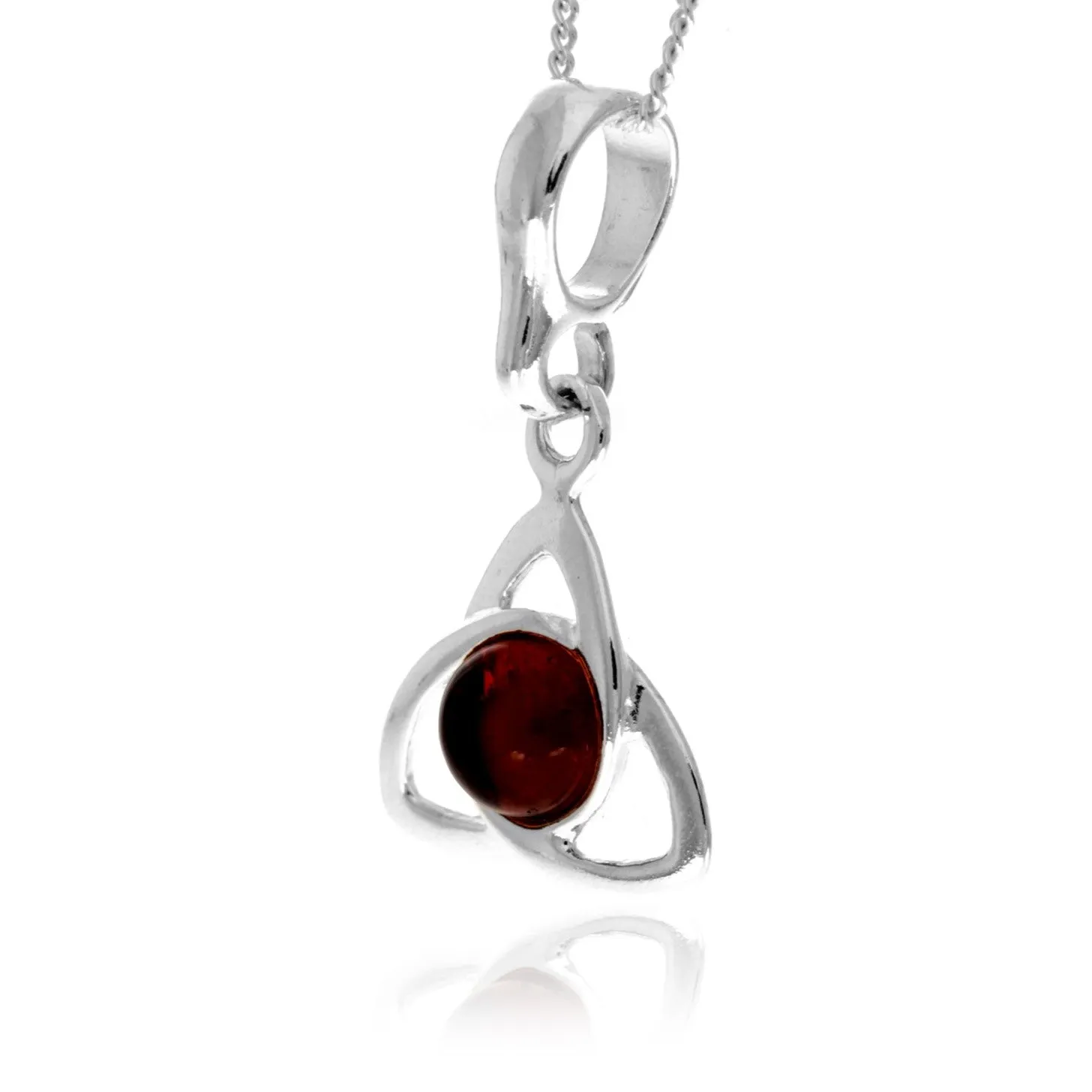 925 Sterling Silver & Genuine Baltic Amber Celtic Small Pendant - 764