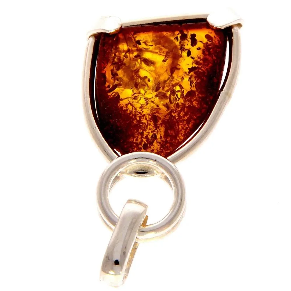 925 Sterling Silver & Genuine Cognac Baltic Amber Exlusive Unique Pendant - PD1981