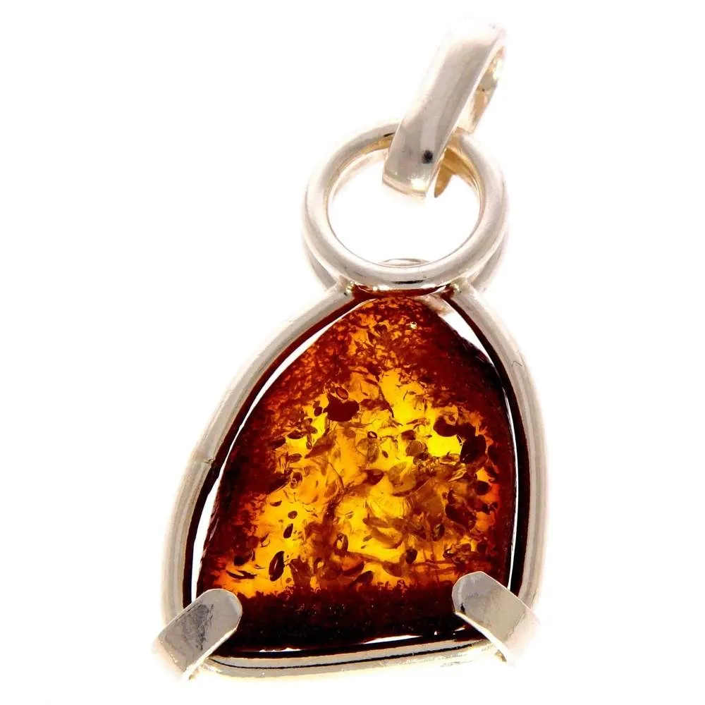 925 Sterling Silver & Genuine Cognac Baltic Amber Exlusive Unique Pendant - PD1981