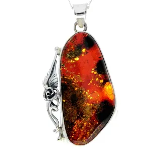 925 Sterling Silver & Genuine Green Baltic Amber Exlusive Unique Pendant - PD2375