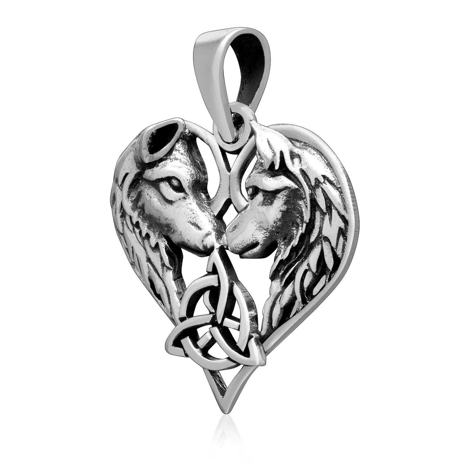 925 Sterling Silver Wolf Head Heart Pendant