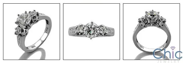 Anniversary Round Cubic Zirconia Center 1 Carat 6 Prong channel Sides Cz 14K W Gold Ring