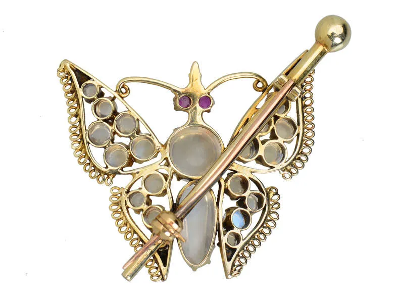 Antique Blue Moonstone Butterfly Brooch