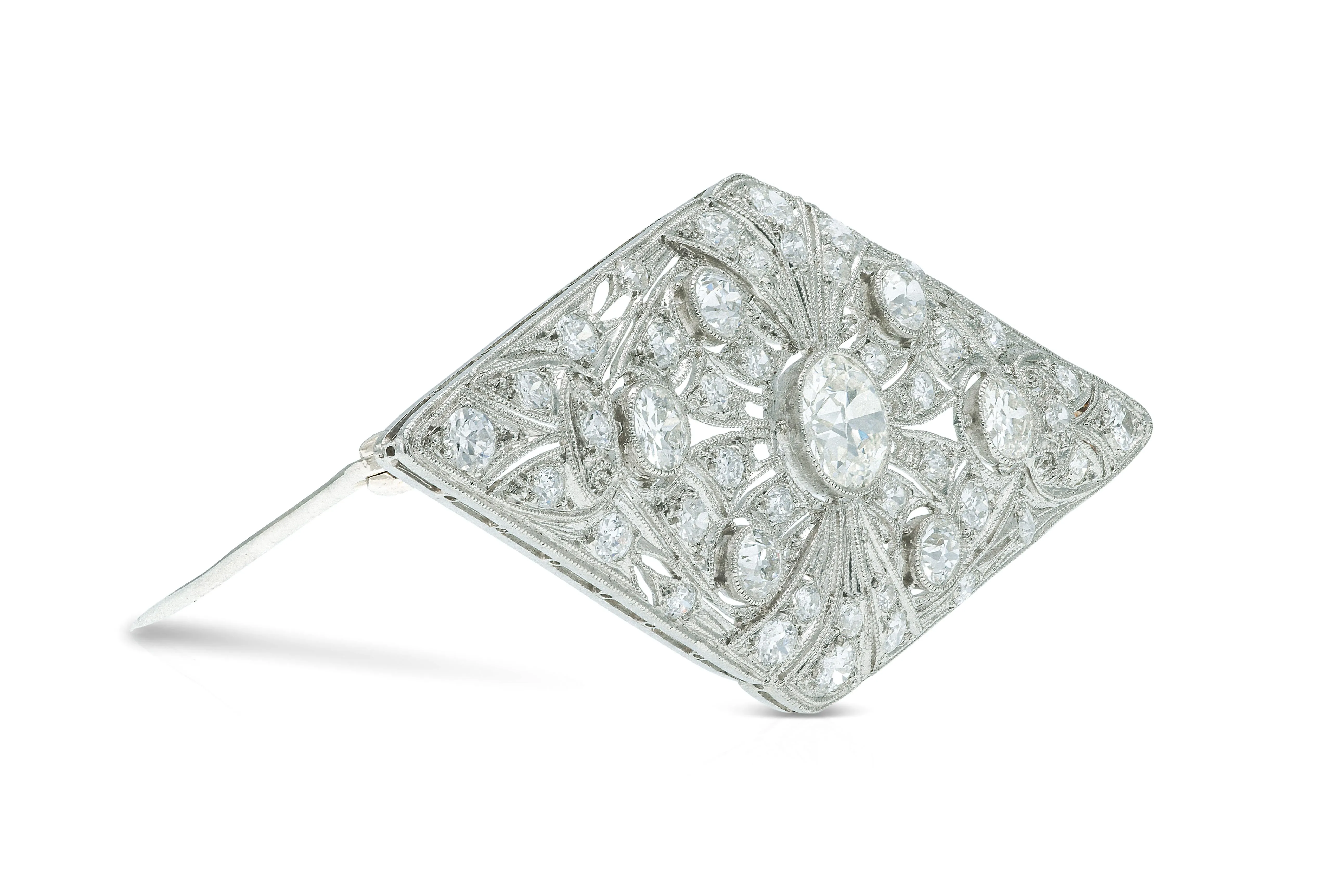 Antique Edwardian 1910s 4.50 Carat Diamond Lozenge Brooch