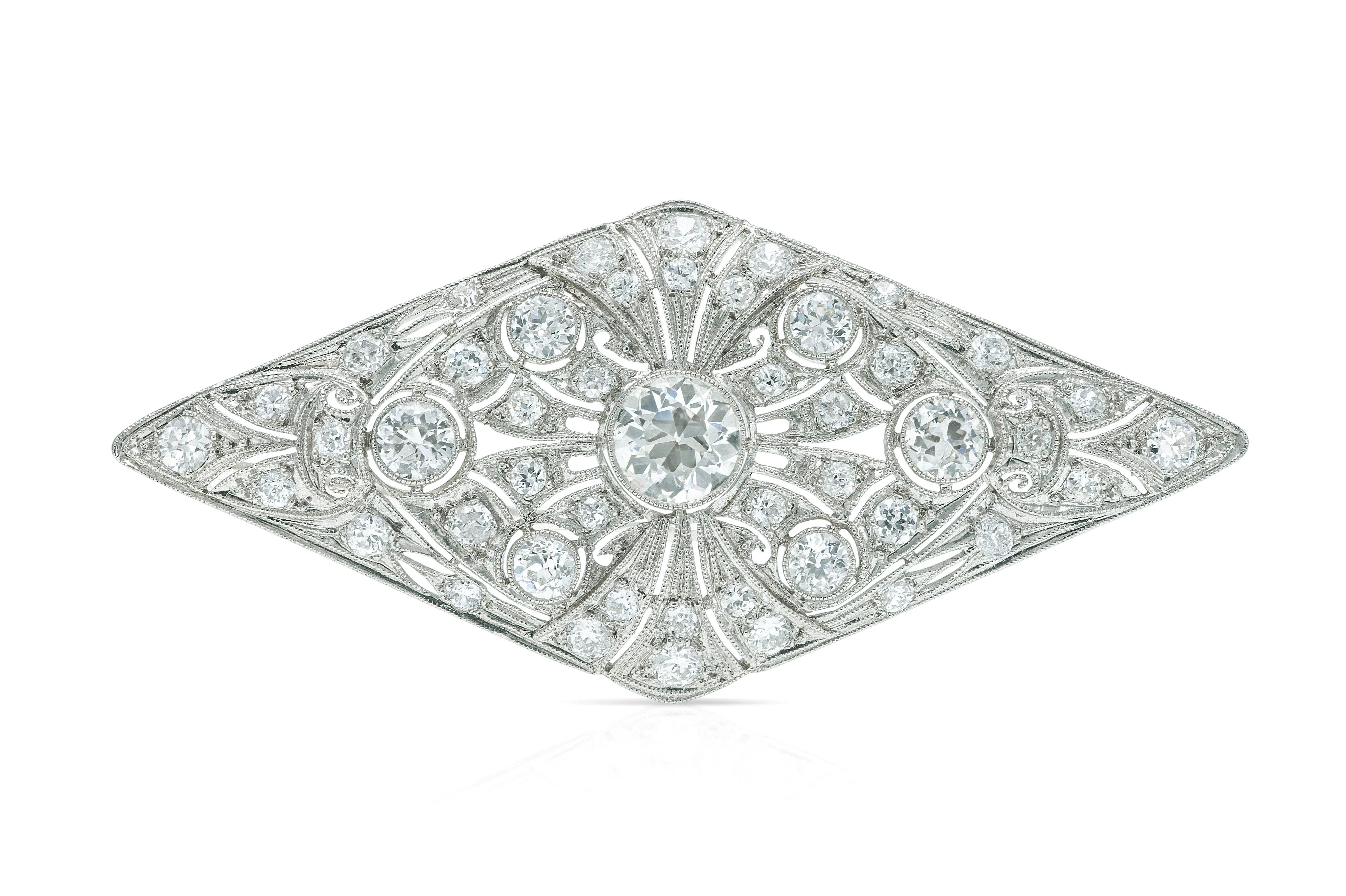 Antique Edwardian 1910s 4.50 Carat Diamond Lozenge Brooch