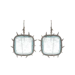 Aqua Slice and Diamond Earrings