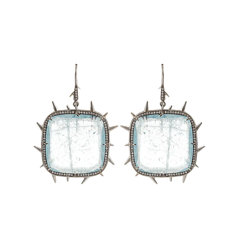Aqua Slice and Diamond Earrings