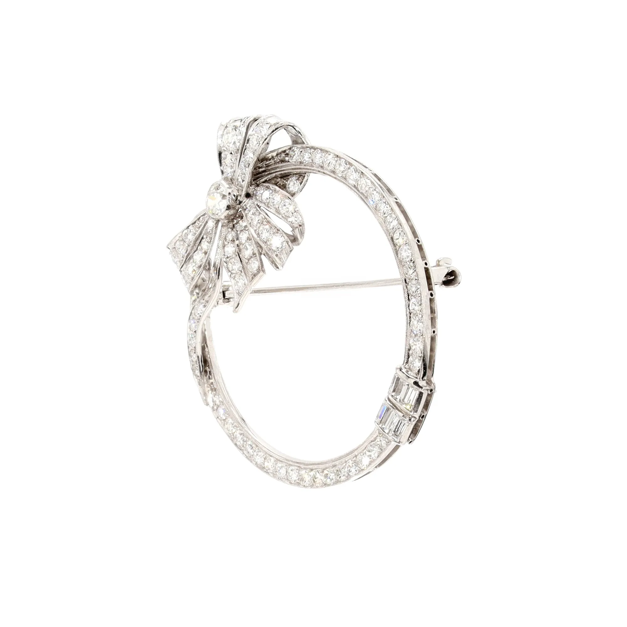 Art Deco Bow Circle Diamond Pin