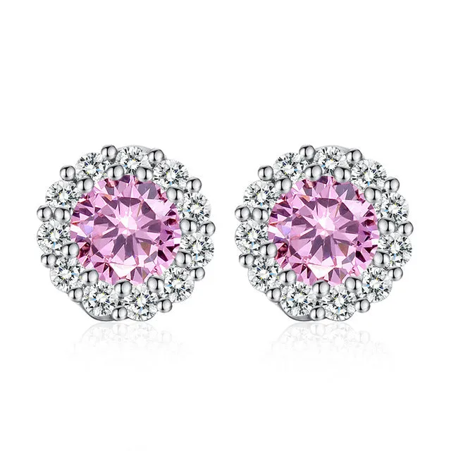 BAMOER 10 Colors Romantic Gold Color Round Stud Earrings with AAA Zircon For Women Jewelry boucle d'oreille JIE054