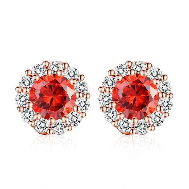 BAMOER 10 Colors Romantic Gold Color Round Stud Earrings with AAA Zircon For Women Jewelry boucle d'oreille JIE054