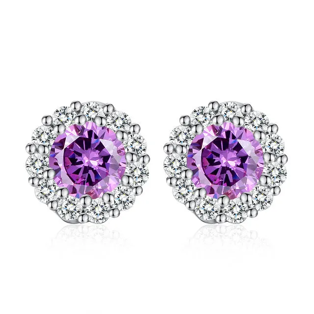 BAMOER 10 Colors Romantic Gold Color Round Stud Earrings with AAA Zircon For Women Jewelry boucle d'oreille JIE054