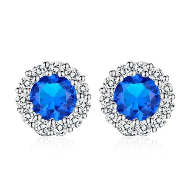 BAMOER 10 Colors Romantic Gold Color Round Stud Earrings with AAA Zircon For Women Jewelry boucle d'oreille JIE054