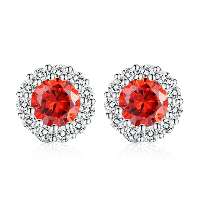 BAMOER 10 Colors Romantic Gold Color Round Stud Earrings with AAA Zircon For Women Jewelry boucle d'oreille JIE054