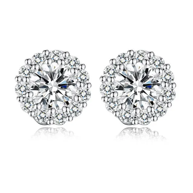 BAMOER 10 Colors Romantic Gold Color Round Stud Earrings with AAA Zircon For Women Jewelry boucle d'oreille JIE054
