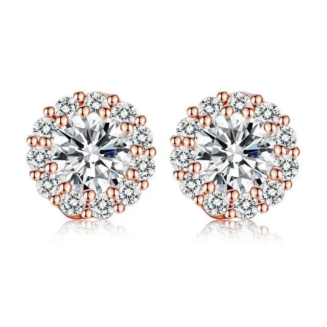 BAMOER 10 Colors Romantic Gold Color Round Stud Earrings with AAA Zircon For Women Jewelry boucle d'oreille JIE054