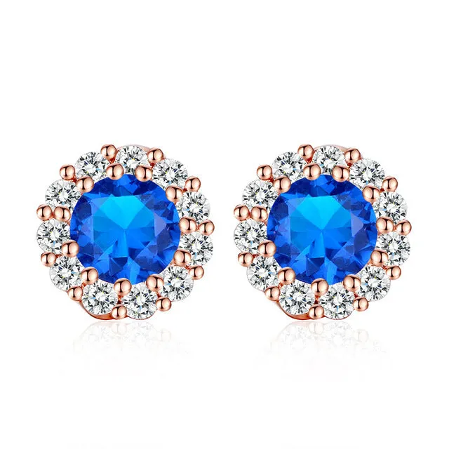 BAMOER 10 Colors Romantic Gold Color Round Stud Earrings with AAA Zircon For Women Jewelry boucle d'oreille JIE054