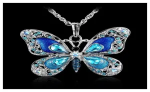 Beautiful Rhinestone Butterfly Long Necklaces Sweater Pendant Necklaces