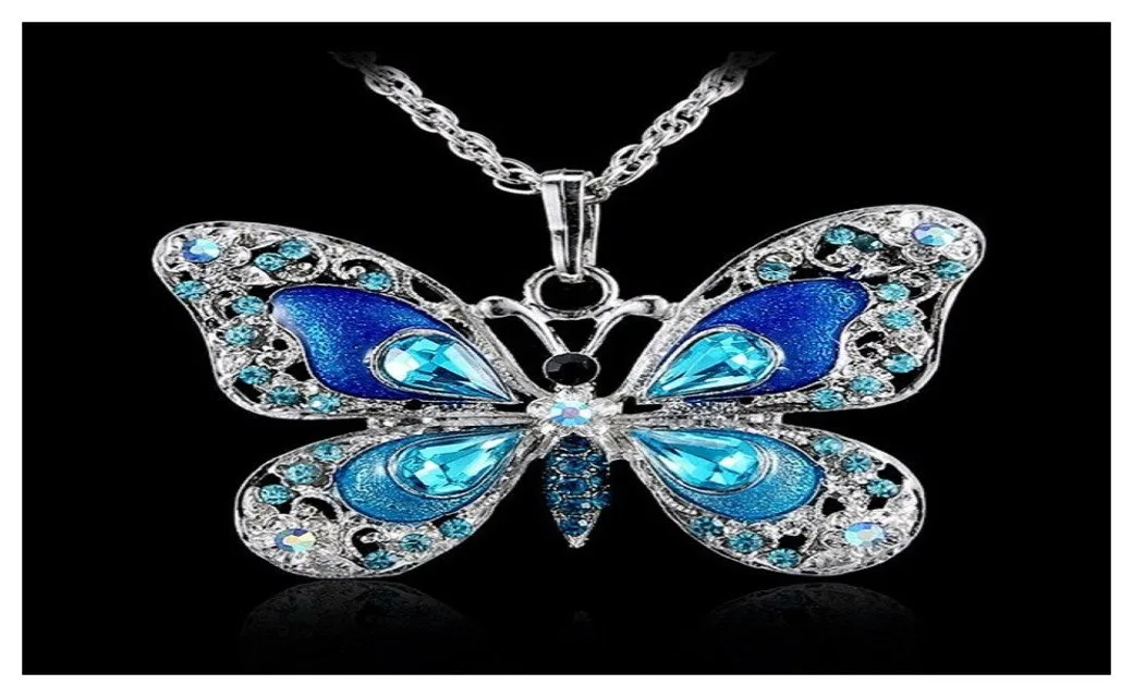 Beautiful Rhinestone Butterfly Long Necklaces Sweater Pendant Necklaces