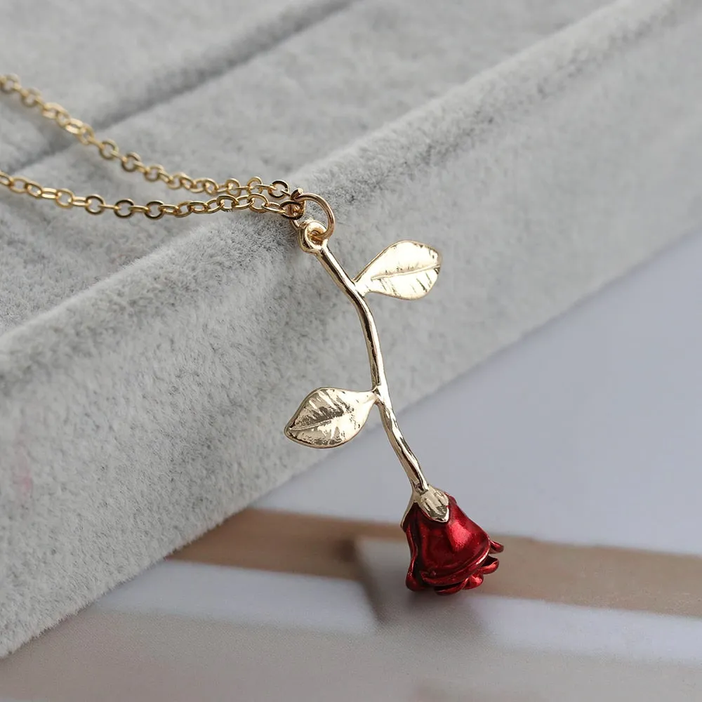 Bijoux Red Rose Flower Statement Necklace Women Choker Rose Gold Color Flower Pendant Necklace Boho Charm Jewelry Nice Gifts