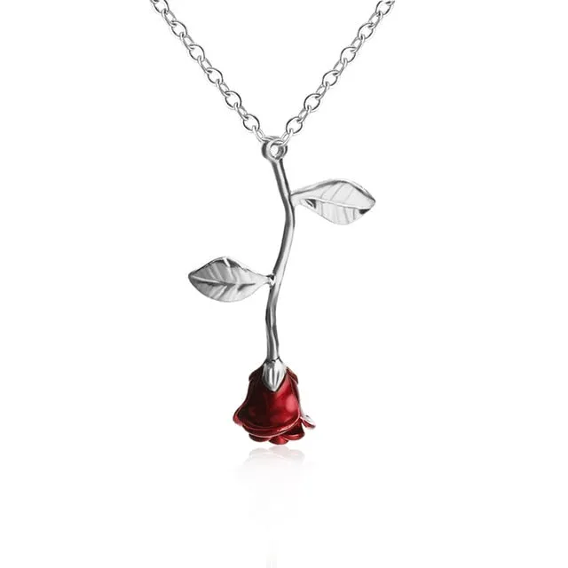 Bijoux Red Rose Flower Statement Necklace Women Choker Rose Gold Color Flower Pendant Necklace Boho Charm Jewelry Nice Gifts