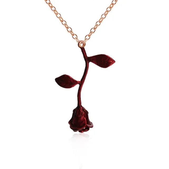 Bijoux Red Rose Flower Statement Necklace Women Choker Rose Gold Color Flower Pendant Necklace Boho Charm Jewelry Nice Gifts