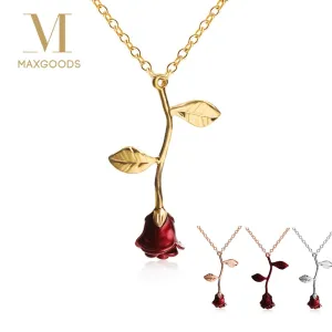 Bijoux Red Rose Flower Statement Necklace Women Choker Rose Gold Color Flower Pendant Necklace Boho Charm Jewelry Nice Gifts