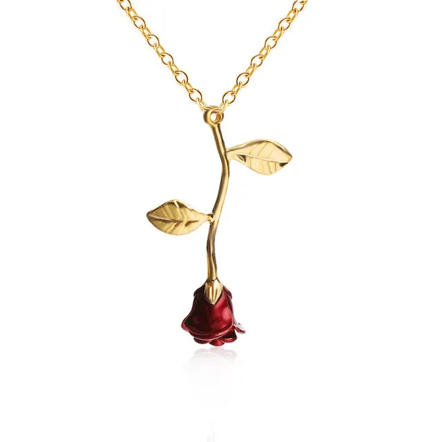 Bijoux Red Rose Flower Statement Necklace Women Choker Rose Gold Color Flower Pendant Necklace Boho Charm Jewelry Nice Gifts