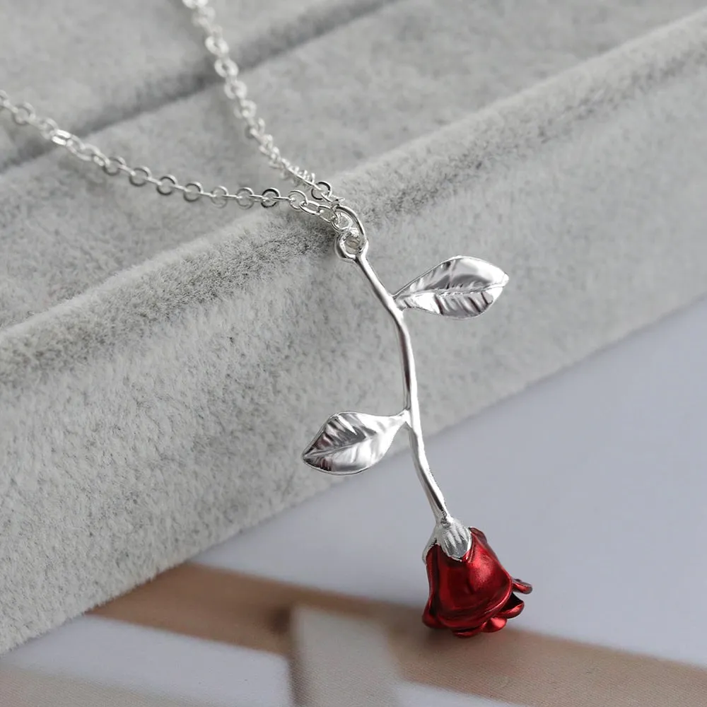 Bijoux Red Rose Flower Statement Necklace Women Choker Rose Gold Color Flower Pendant Necklace Boho Charm Jewelry Nice Gifts