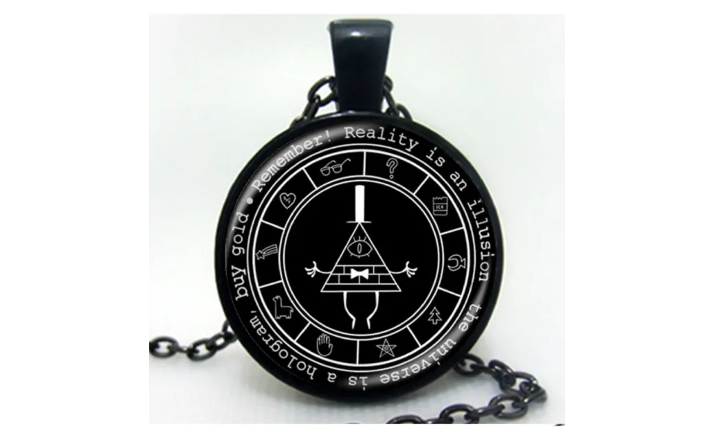 Bill Cipher Wheel Art Handmade Silver Vintage Necklace
