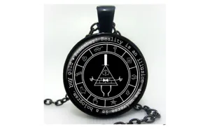 Bill Cipher Wheel Art Handmade Silver Vintage Necklace