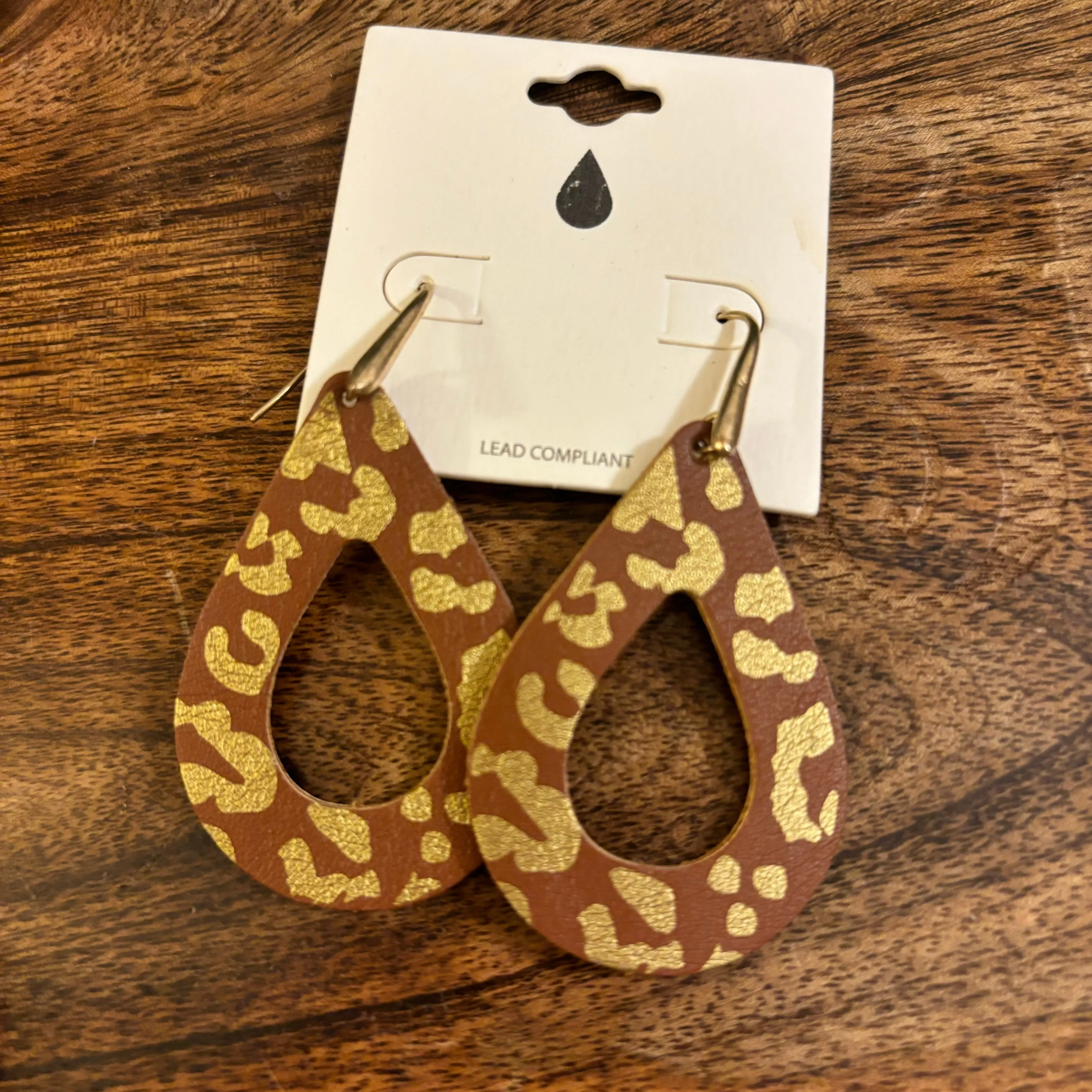 Black and Gold Leopard Print Teardrop Dangle Earrings
