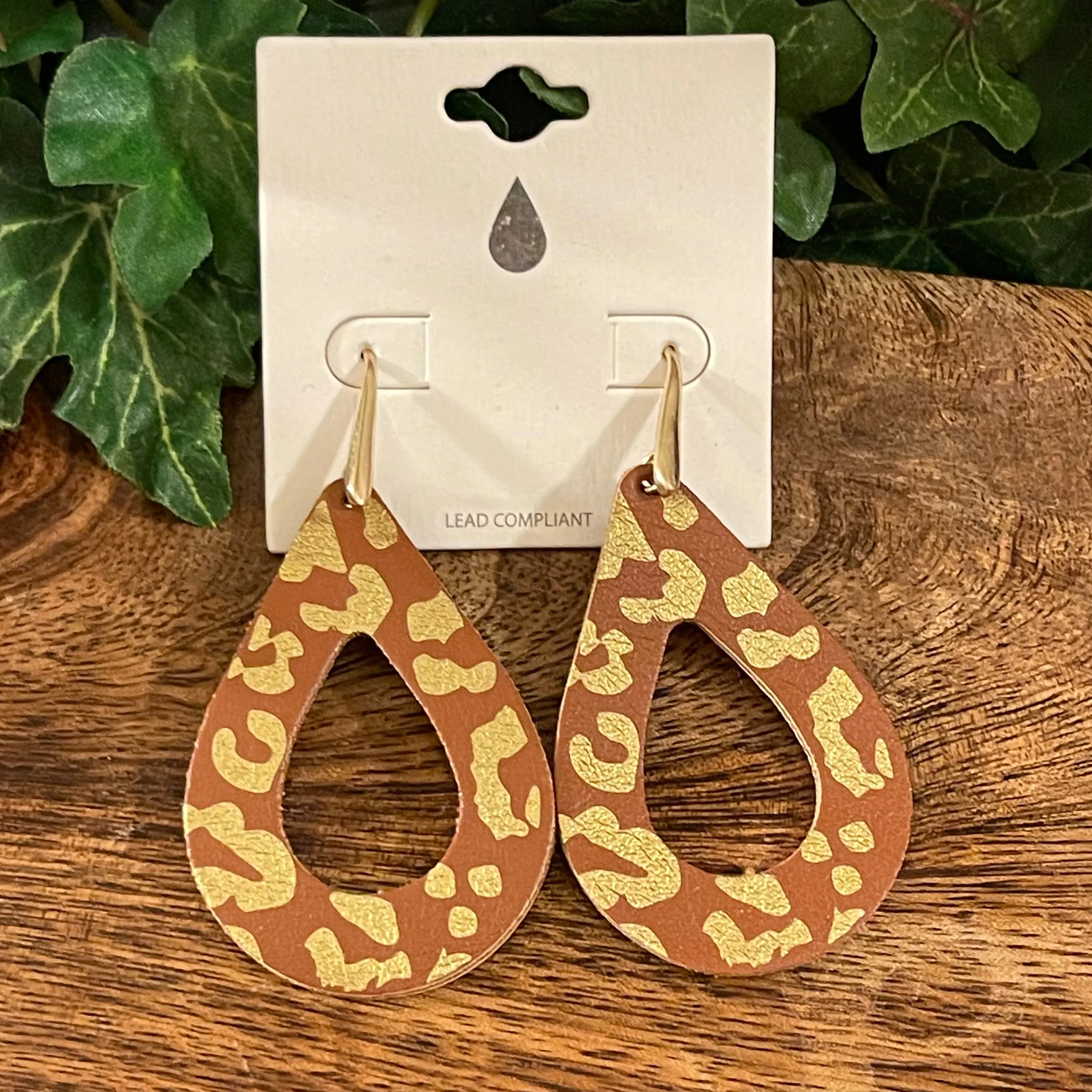 Black and Gold Leopard Print Teardrop Dangle Earrings