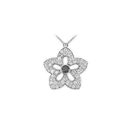 Black and White Diamond Flower Pendant : 14K White Gold - 2.00 CT Diamonds