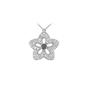 Black and White Diamond Flower Pendant : 14K White Gold - 2.00 CT Diamonds