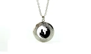 Black and White Glass Cabochon Unicorn Art Pendant Necklace