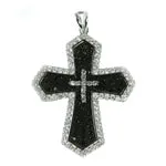 Black and White Pave CZ Sterling Cross Pendant