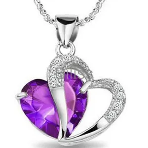 Blue Purple Fashion Necklace For Women 925 Sterling Silver CZ Heart Pendant Necklace Ladies Gifts Jewelry bijoux femme
