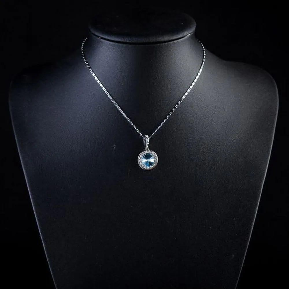 Blue Round Crystal Necklace KPN0069