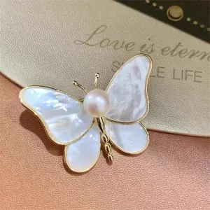 Butterfly Gold-Toned Brooch With Synthetic Pearls
