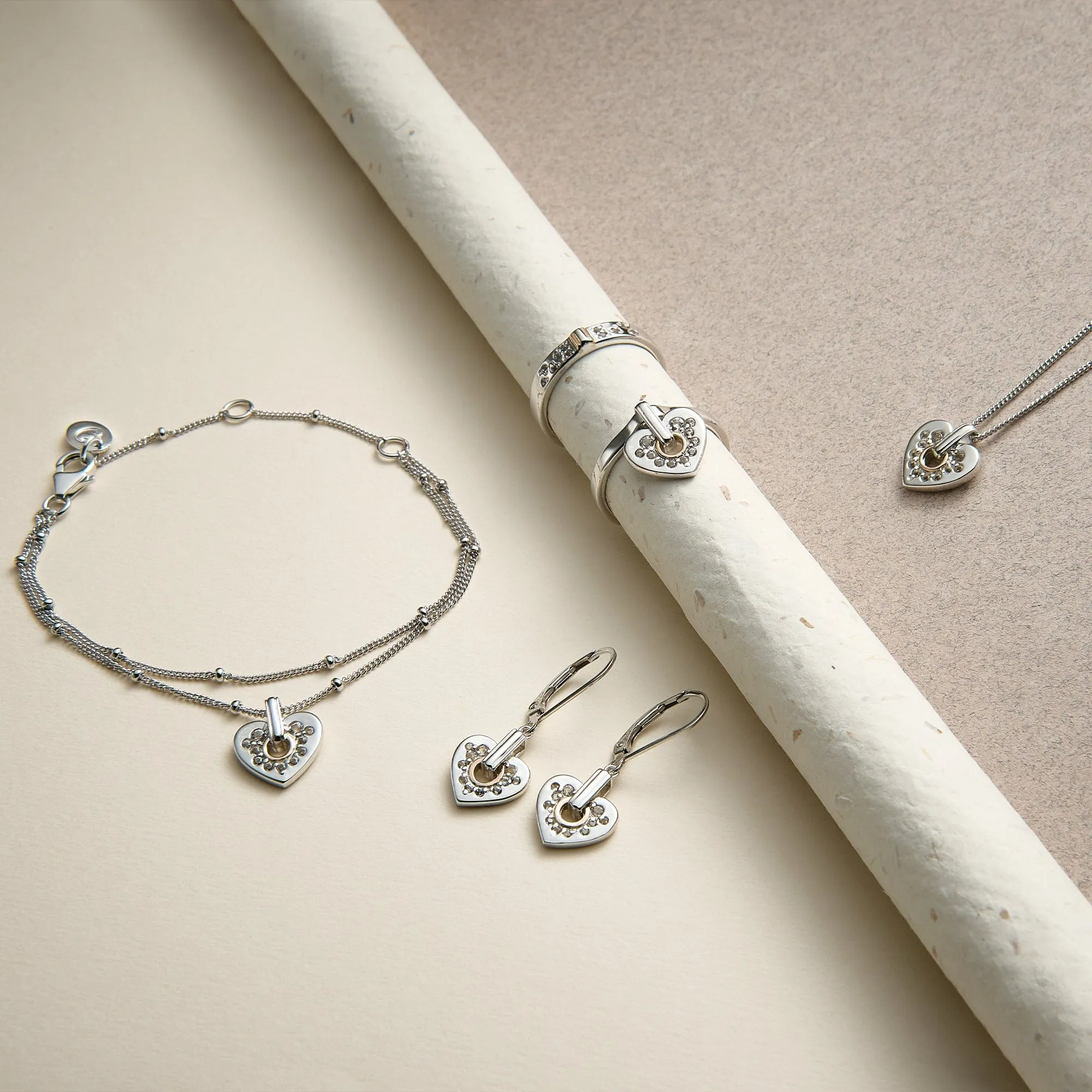 Cariad® Sparkle Silver Heart Drop Earrings