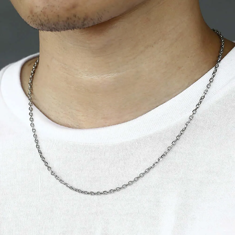 Chain Necklace for Men Sterling Silver Cable Link 3-5mm with Lobster Clasp