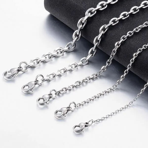 Chain Necklace for Men Sterling Silver Cable Link 3-5mm with Lobster Clasp