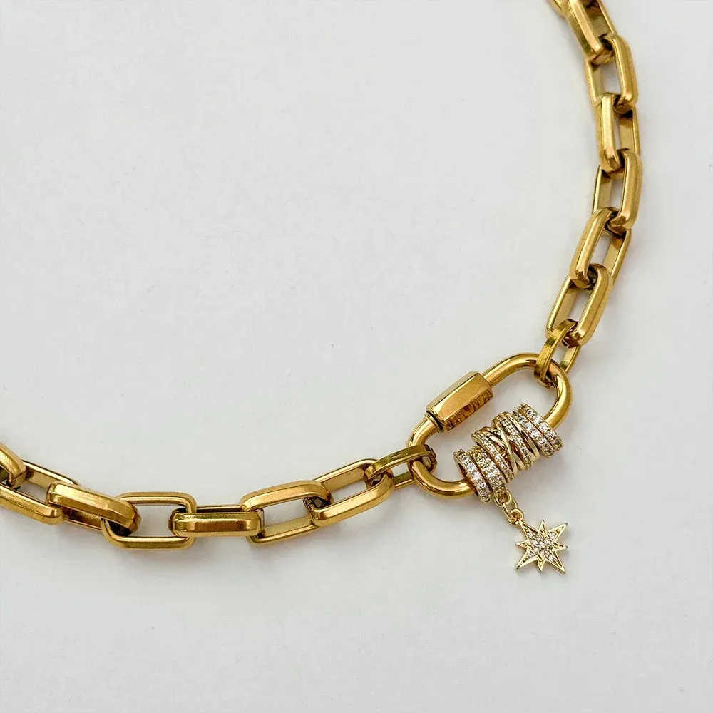 Chunky Stainless Steel Chain with Zircon Charms Necklace