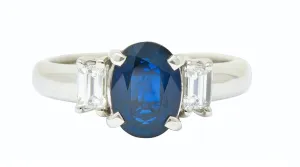 Contemporary 2.08 CTW Sapphire Diamond Platinum Three Stone Ring