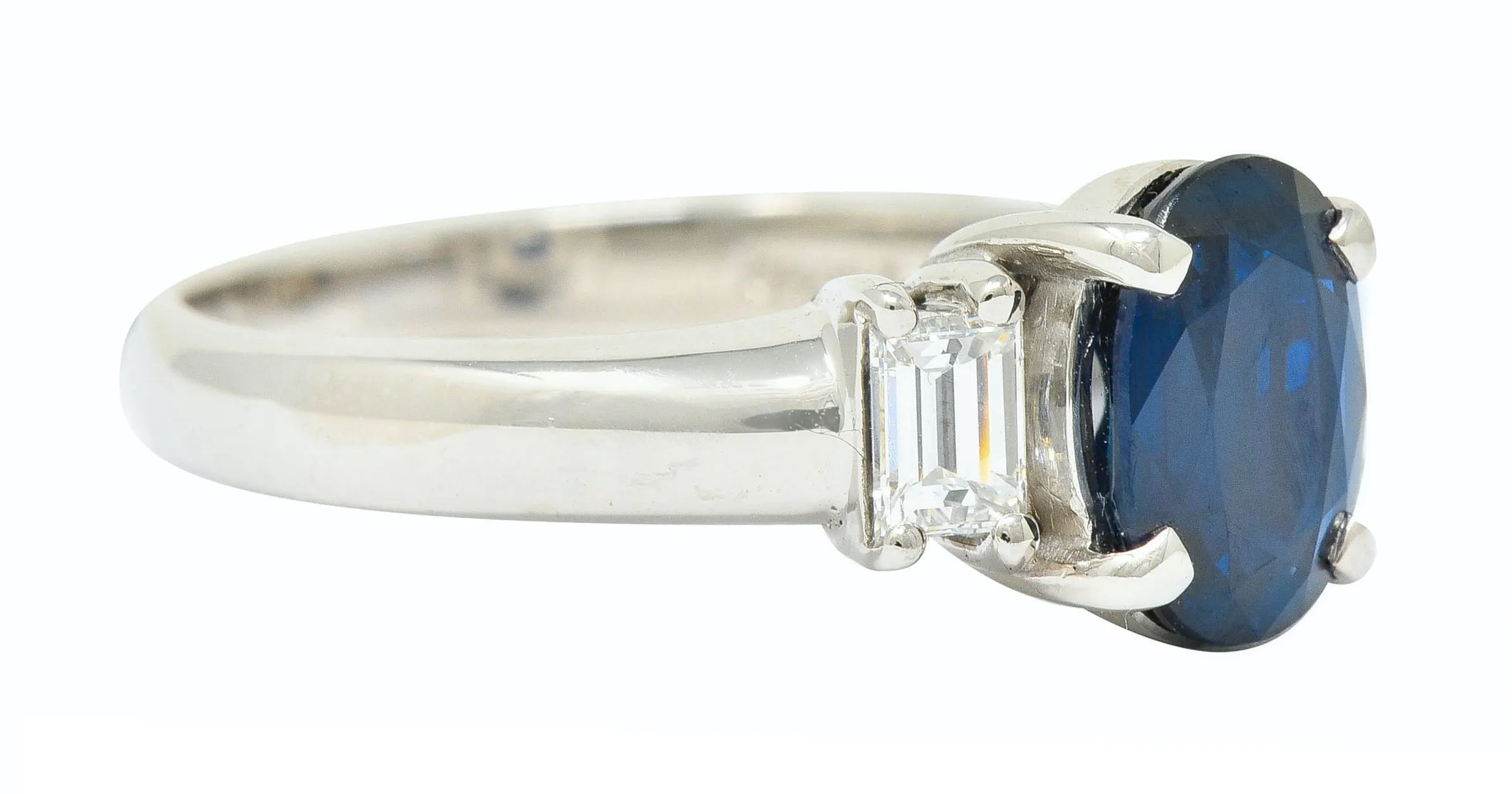 Contemporary 2.08 CTW Sapphire Diamond Platinum Three Stone Ring