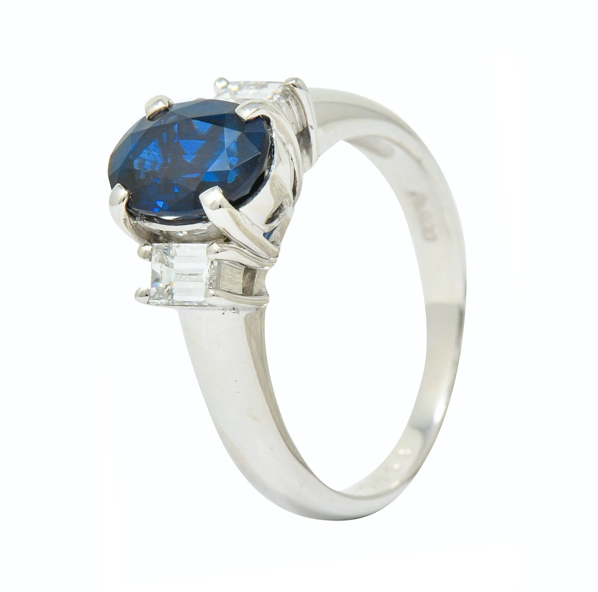 Contemporary 2.08 CTW Sapphire Diamond Platinum Three Stone Ring