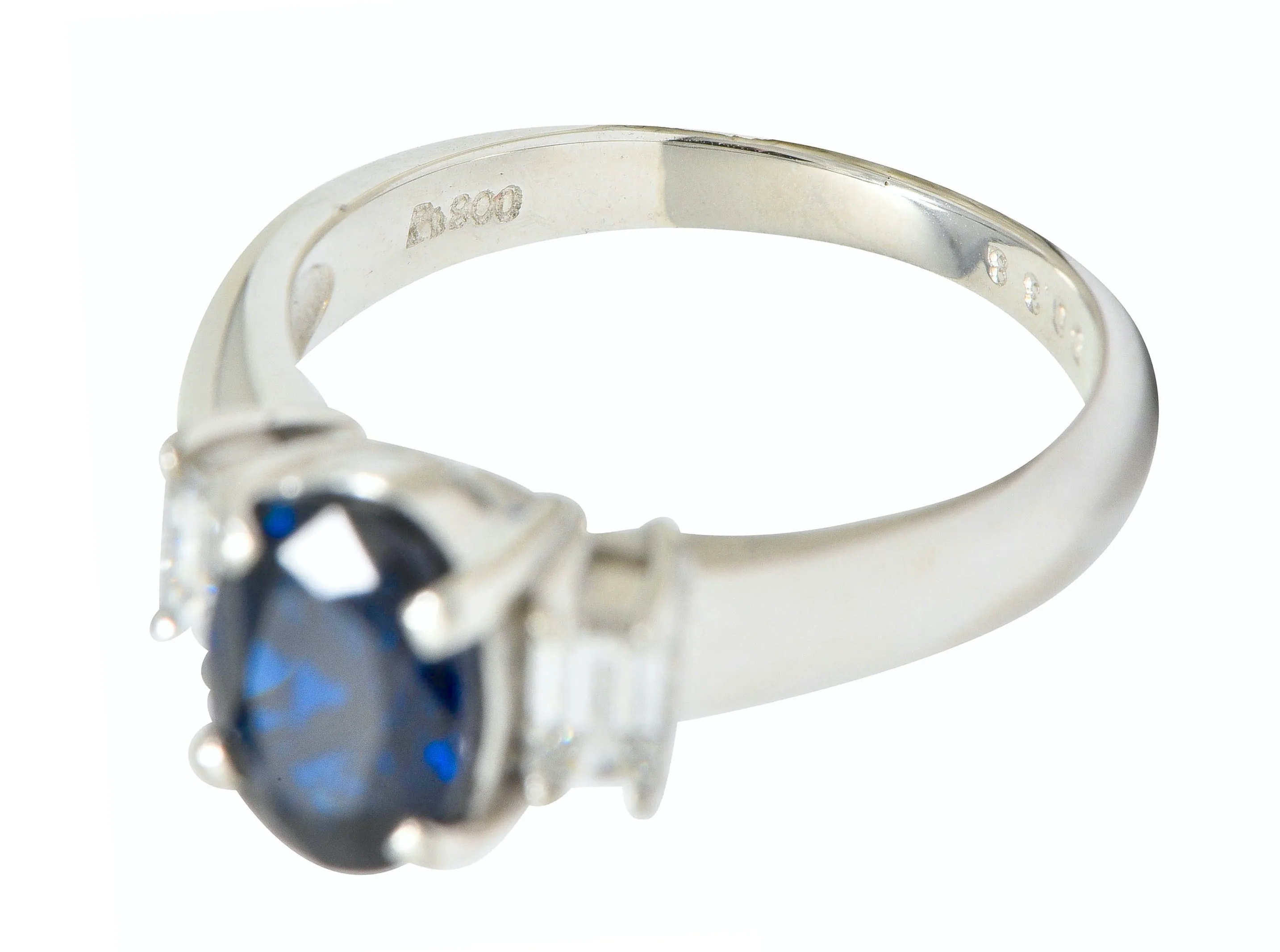 Contemporary 2.08 CTW Sapphire Diamond Platinum Three Stone Ring