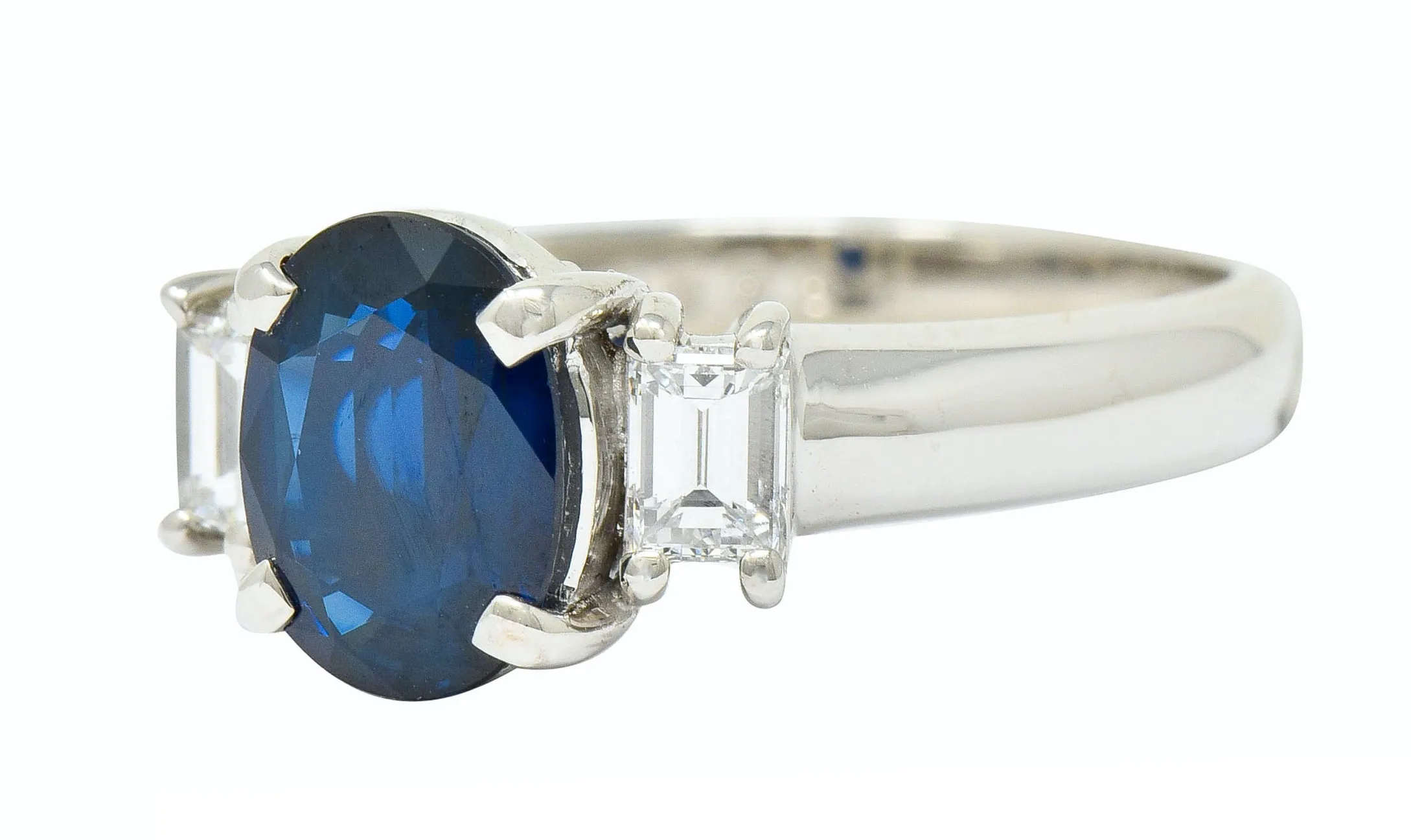 Contemporary 2.08 CTW Sapphire Diamond Platinum Three Stone Ring