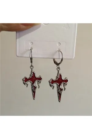 Crimson Gothic Cross Earrings