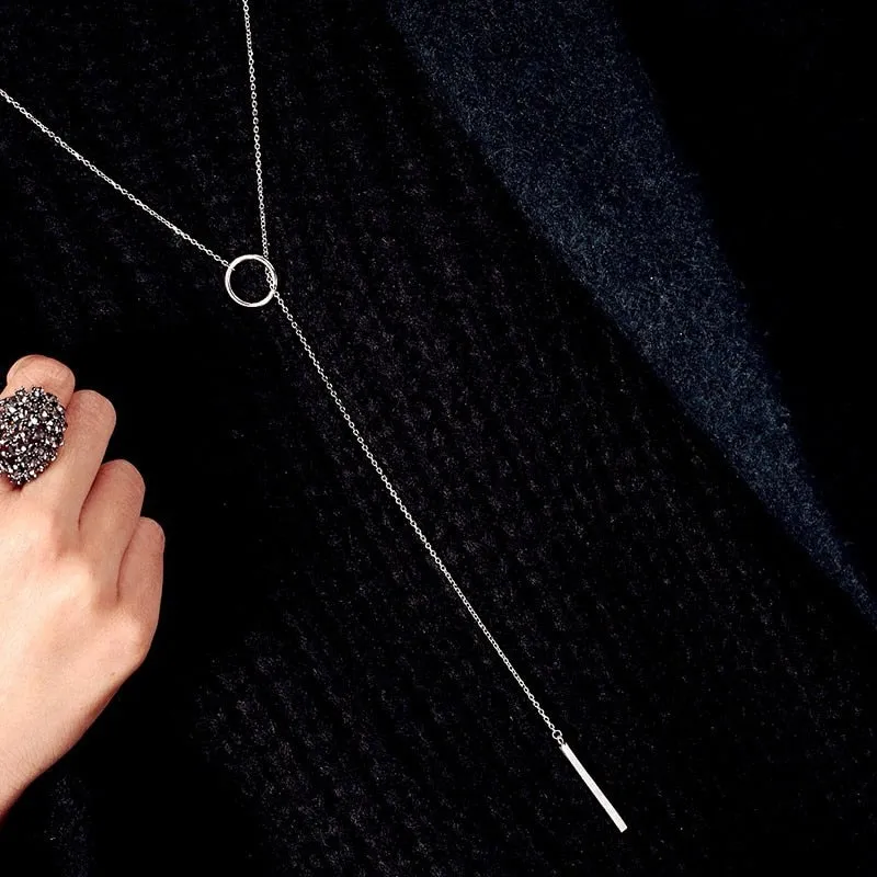 Crystal Circle Chain Thread Vintage 925 Sterling Silver Pendant